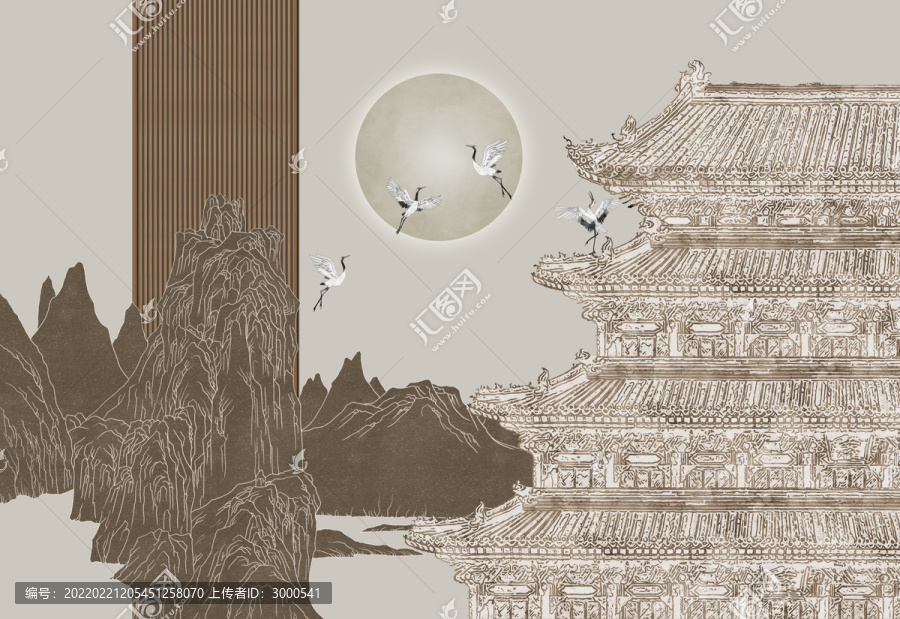 中式格柵山水背景墻