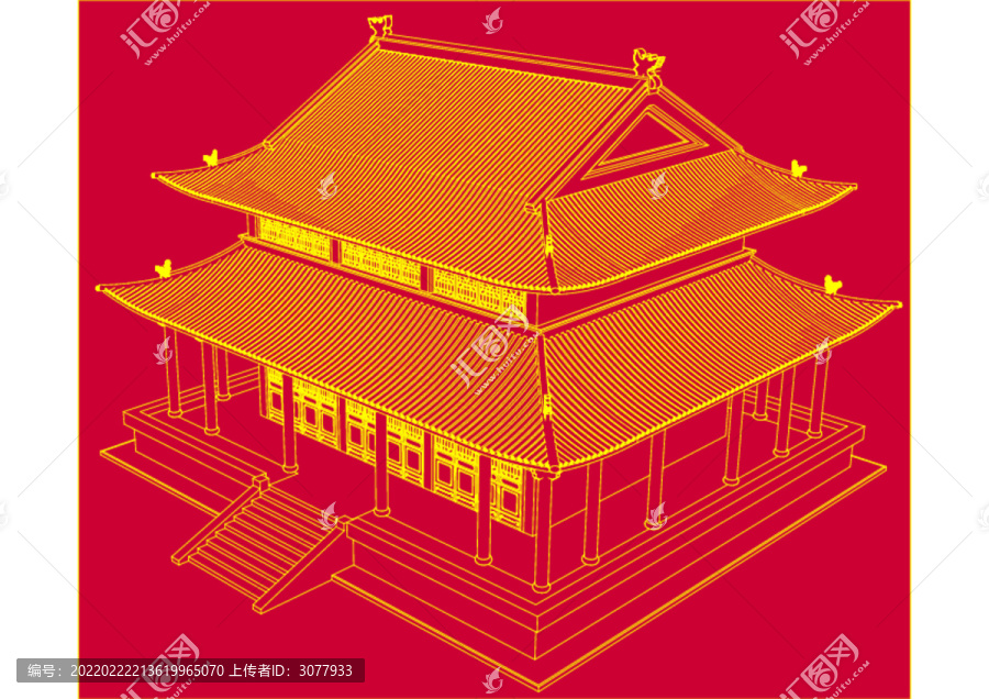 仿古大殿鳥瞰矢量圖