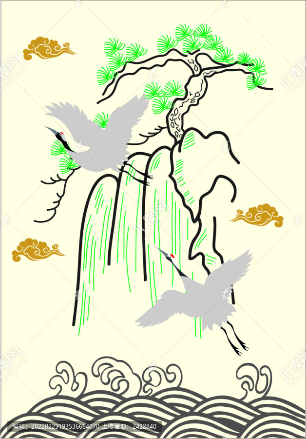 水仙鶴松樹矢量