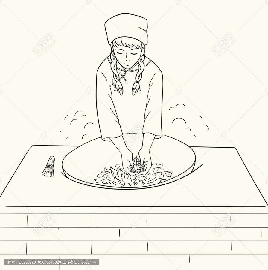 炒茶炒青簡筆畫