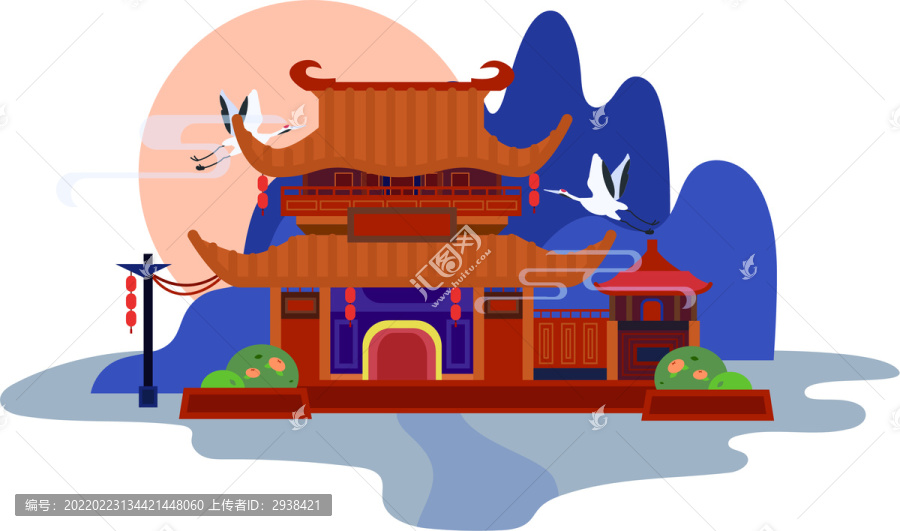 紅色中式建筑