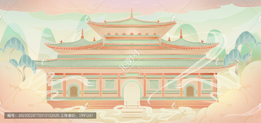 國(guó)潮風(fēng)插畫建筑牌坊