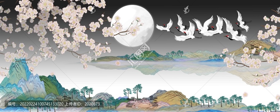 國潮工筆花鳥壁畫