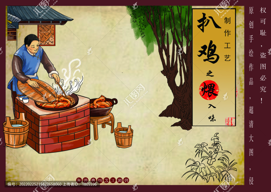 扒雞制作工藝插畫之煨入味