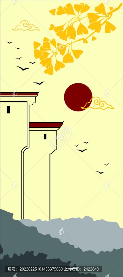 中式玄關風景矢量