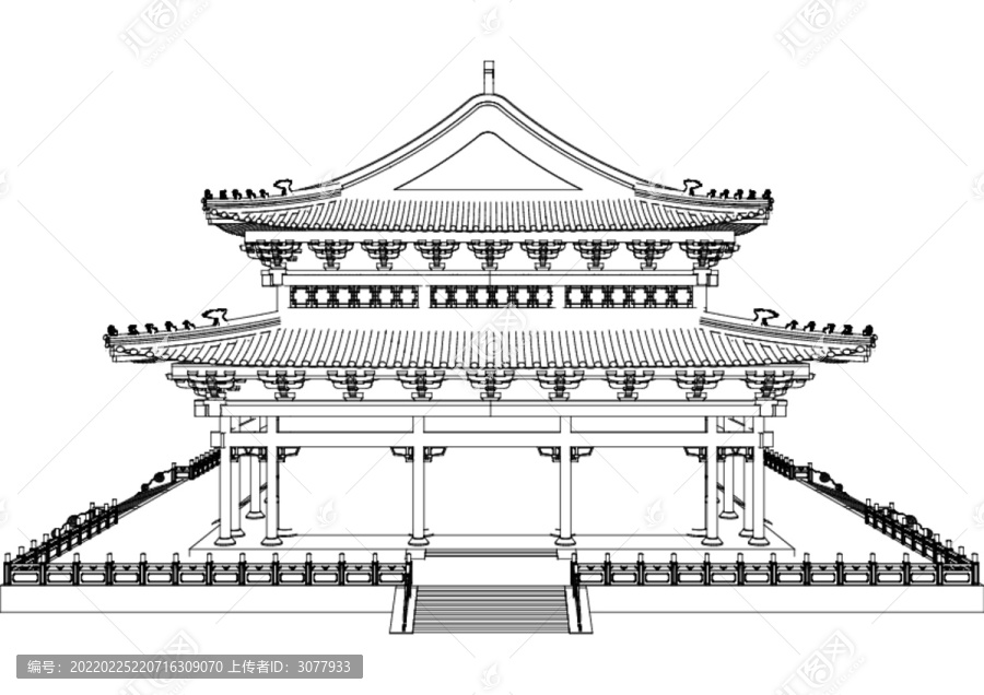 大唐芙蓉園未央宮大殿矢量圖