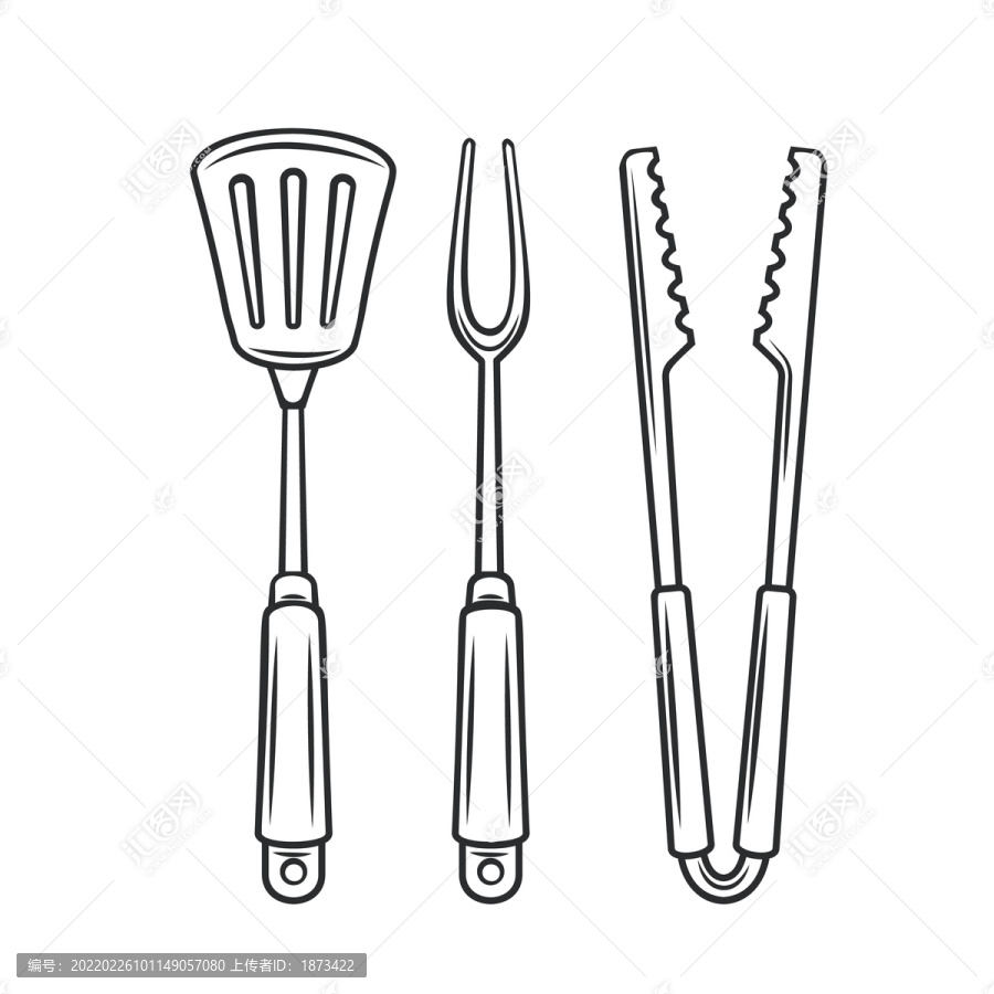 黑白烤肉工具插圖