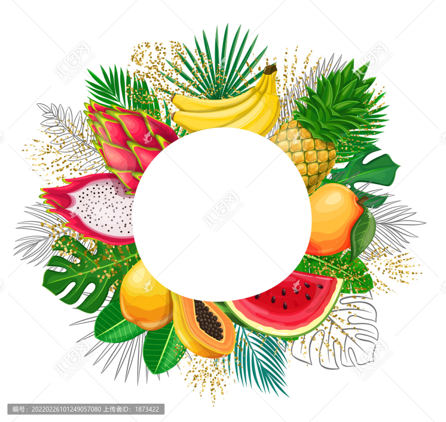 熱帶水果葉片邊框插圖