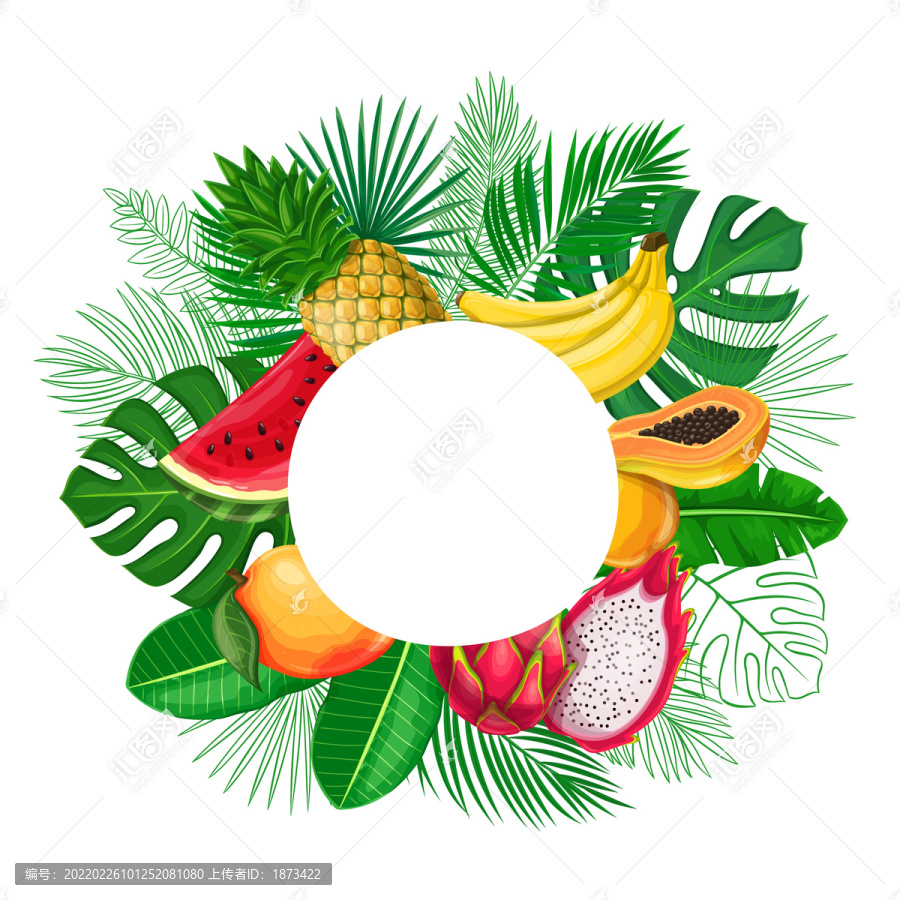熱帶闊葉水果圓框插圖