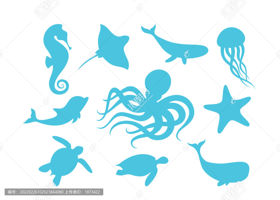 藍色海洋生物圖案元素