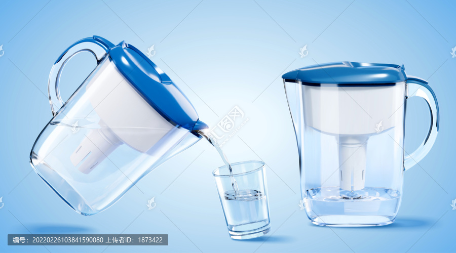 透明濾水壺產(chǎn)品與水杯寫(xiě)實(shí)元素