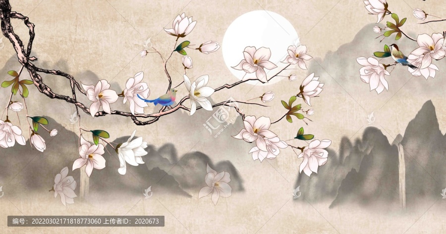 水墨山水花鳥背景