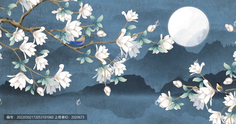 水墨玉蘭插畫