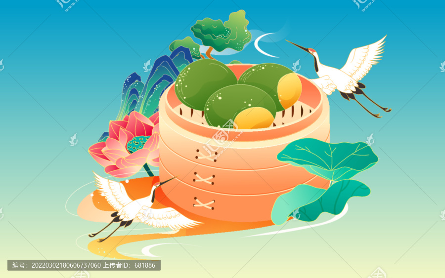 國(guó)潮清明節(jié)中國(guó)風(fēng)春天美食插畫