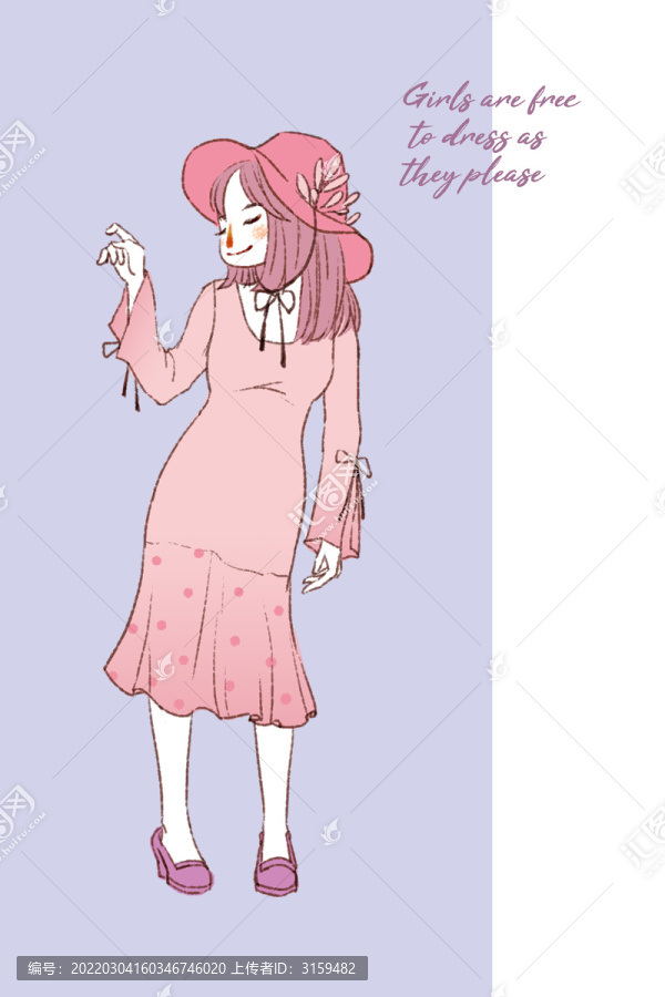戴帽子扁平插畫人物雜志時尚