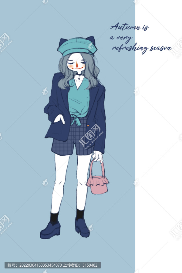 貓耳提包扁平化插畫人物秋裝