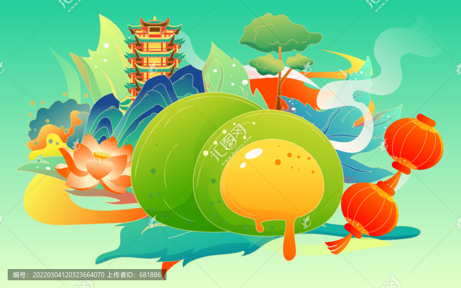 清明節(jié)國潮青團(tuán)美食寒食節(jié)插畫