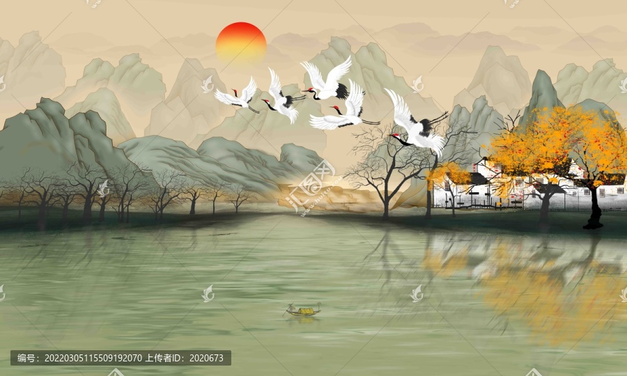 新中式國潮山水背景墻