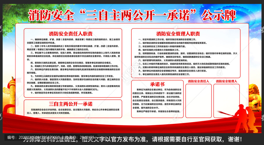 消防安全三自主兩公開公示牌