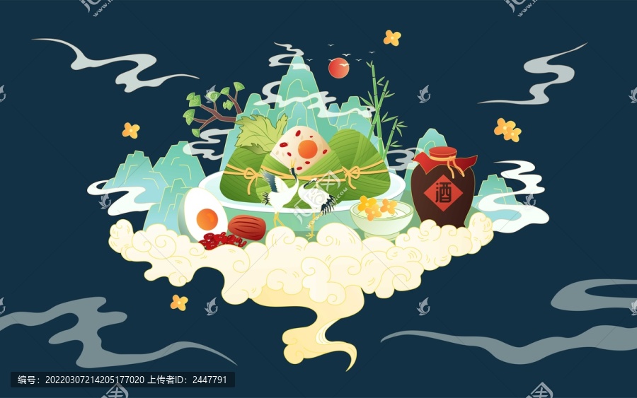 中國風粽子美食包裝插畫