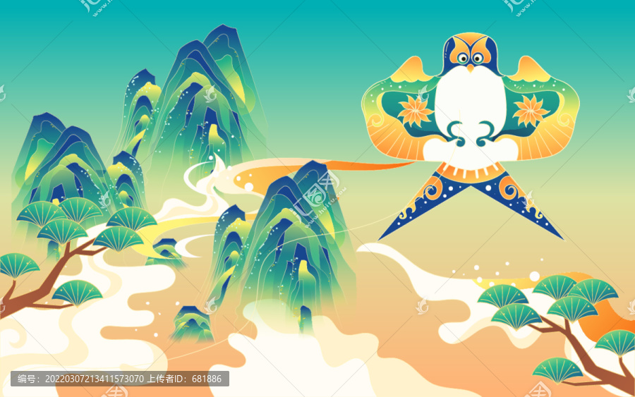 清明節(jié)春天放風(fēng)箏國(guó)潮風(fēng)景插畫(huà)