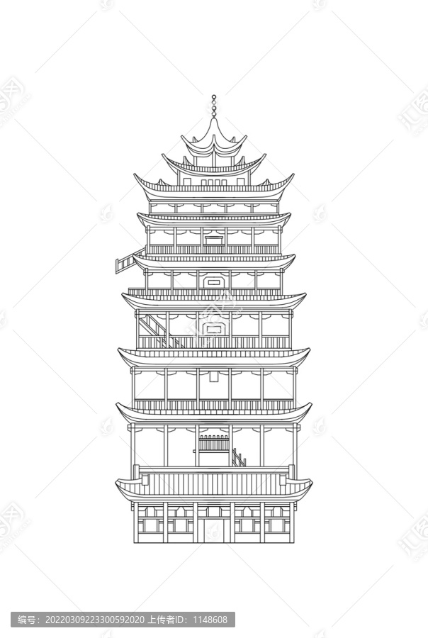 敦煌莫高窟九層樓線稿