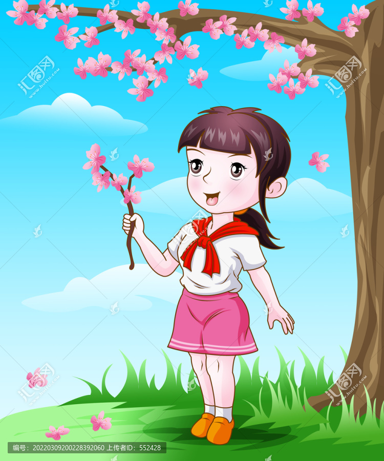 桃花姑娘卡通插畫