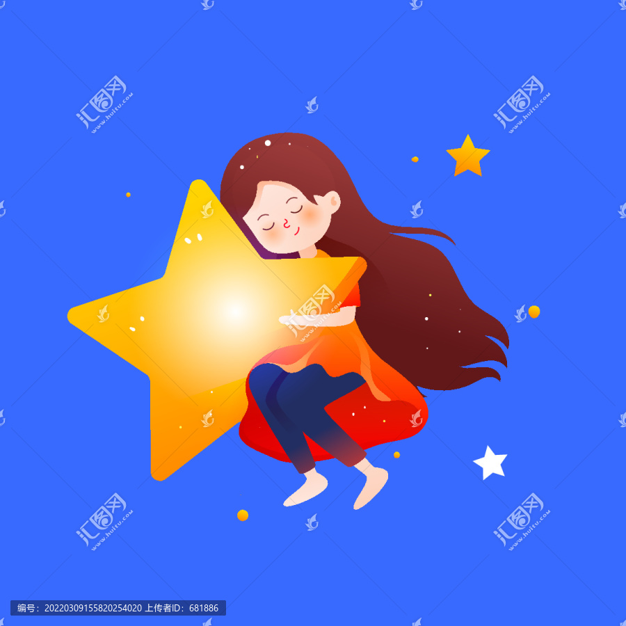 抱著星星女孩世界自閉癥日插畫