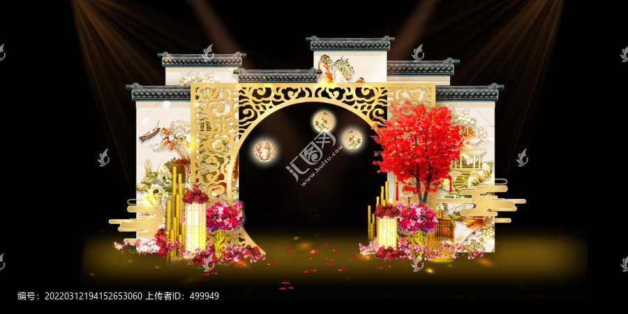 中式復(fù)古徽派建筑雕刻云紋竹子