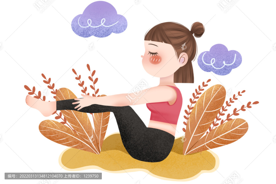 手繪練瑜伽的美女瑜伽插畫