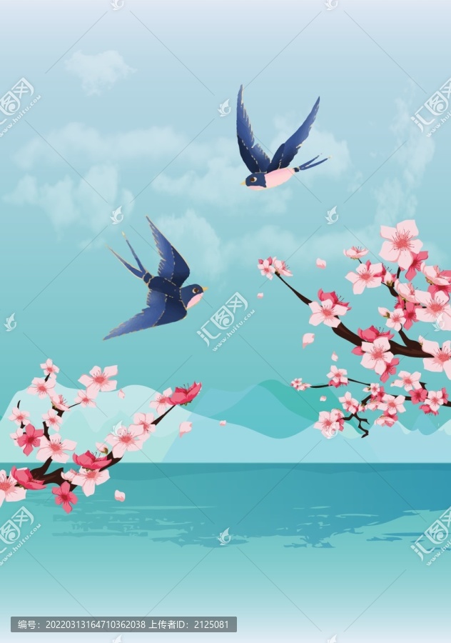 燕子桃花山水春季風(fēng)景清明節(jié)氣