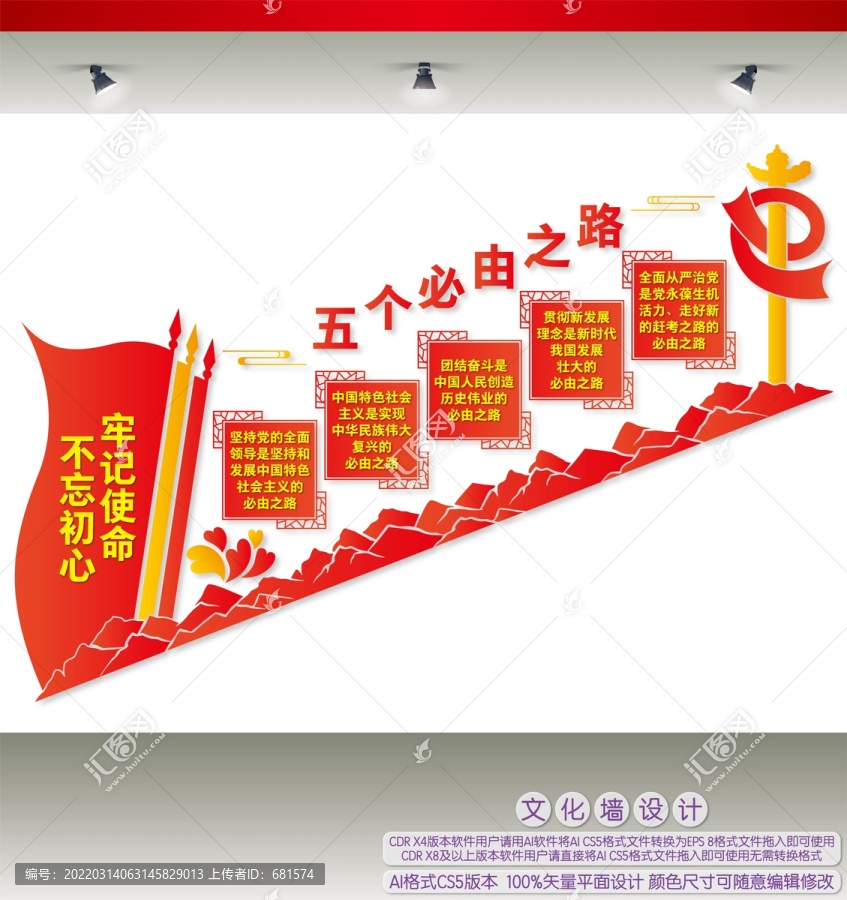五個(gè)必由之路樓梯間文化墻