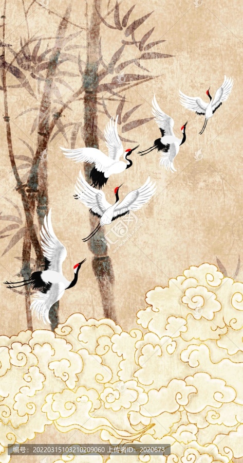 水墨竹子祥云插畫