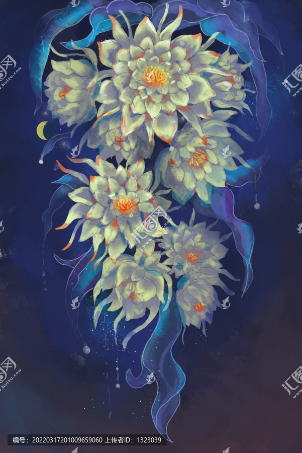 手繪曇花夢幻曇花油畫曇花