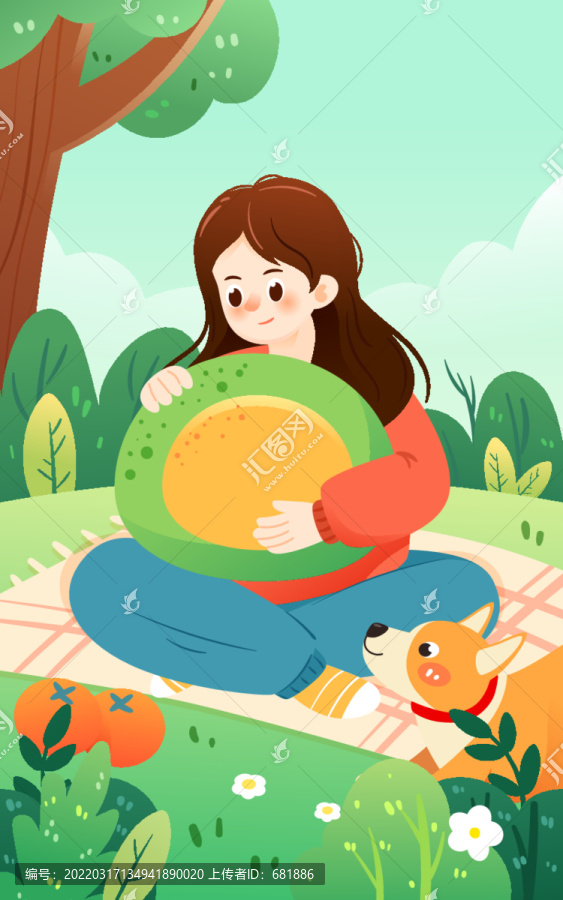 清明節(jié)春游女孩春天野餐插畫
