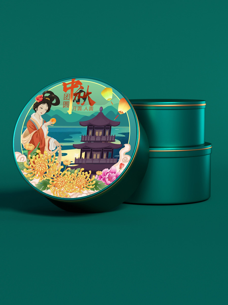 中秋節(jié)月餅包裝插畫