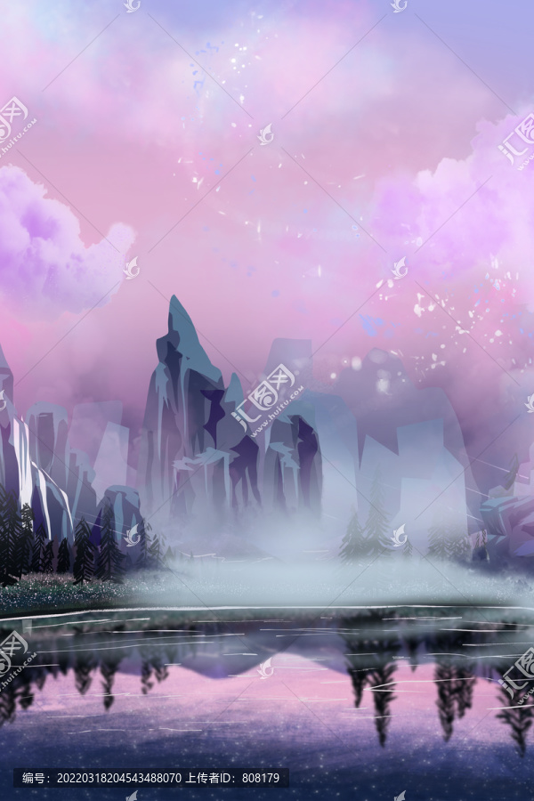 仙俠游戲氛紫色夢幻山水背景