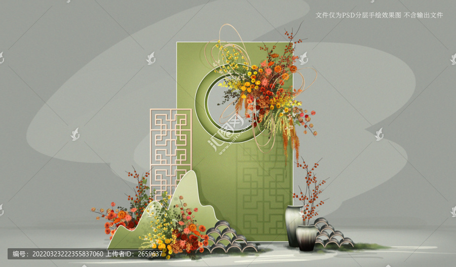 牛油果綠新中式戶外婚禮效果圖
