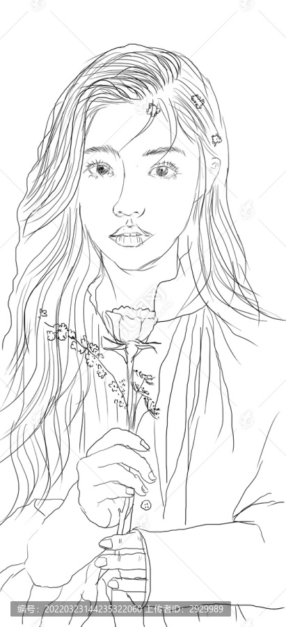 手持玫瑰花的少女