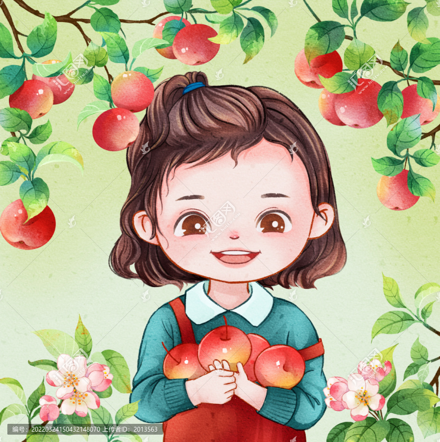 摘蘋果的小女孩