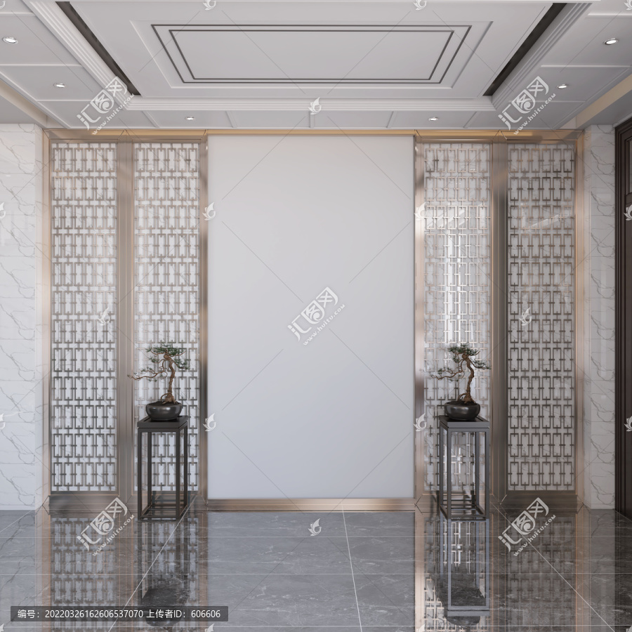 中式玄關(guān)墻布壁畫(huà)背景場(chǎng)景圖
