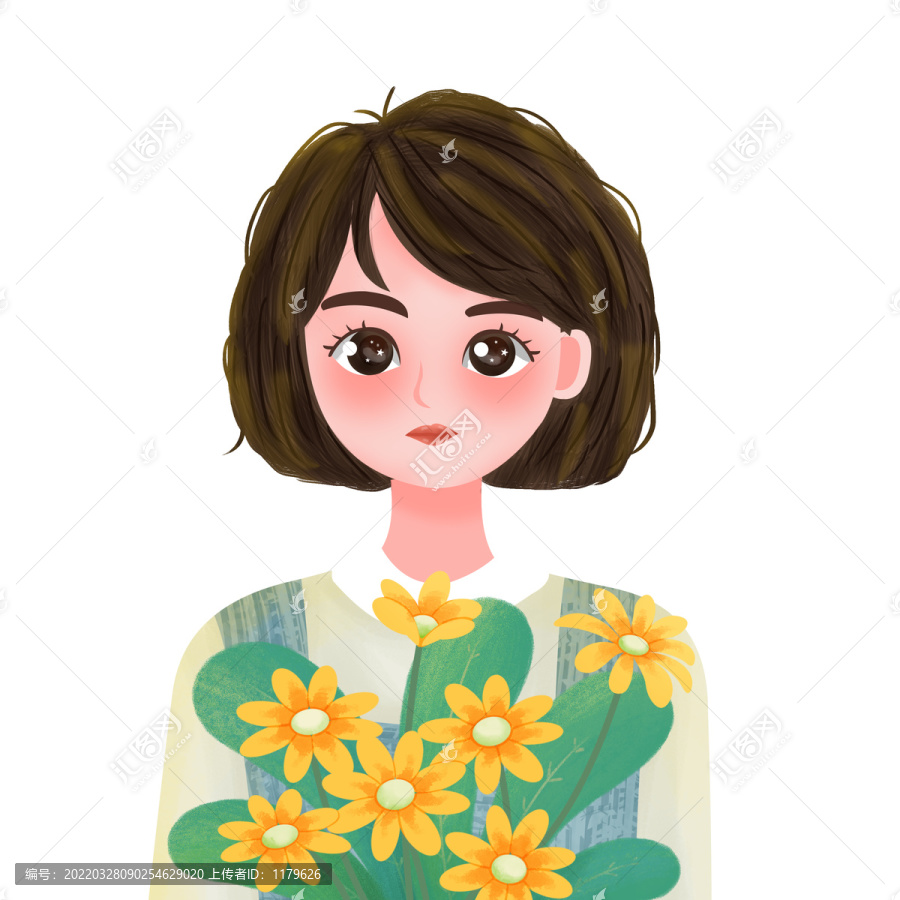 小女孩頭像插畫