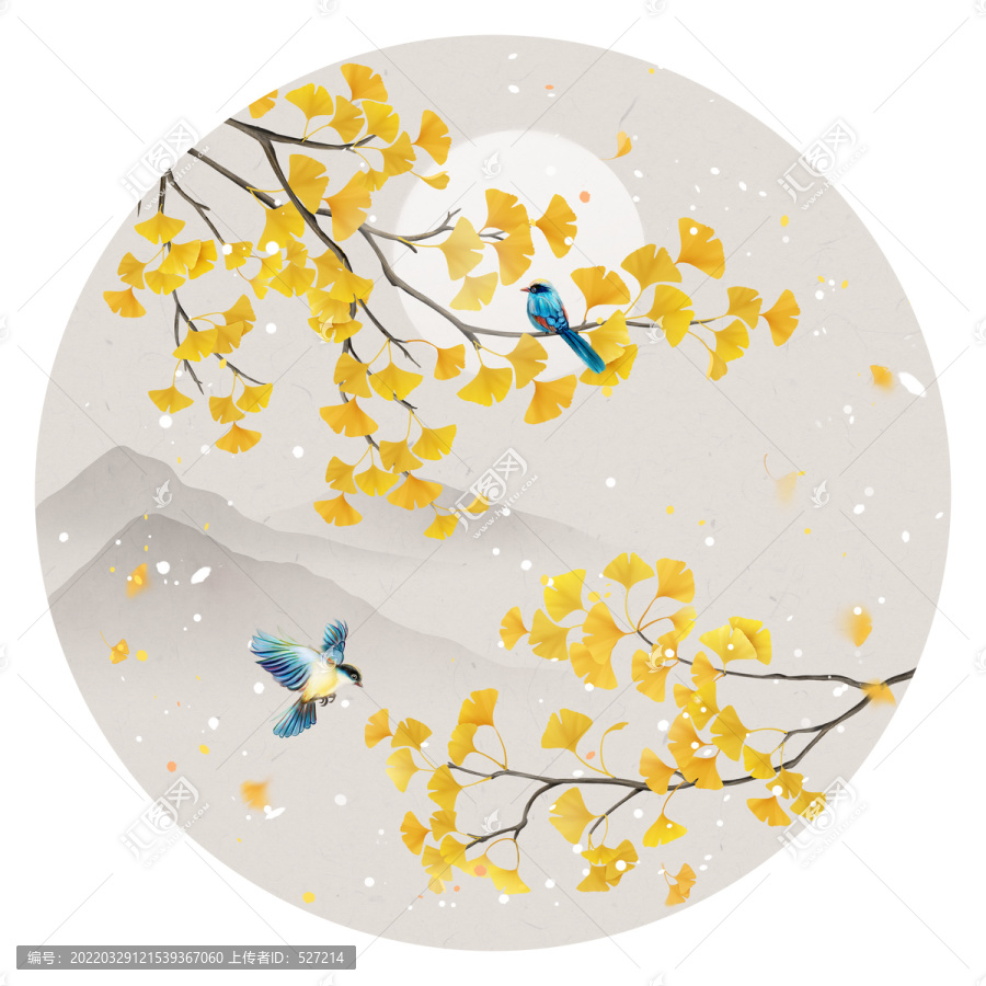 銀杏花鳥山水畫