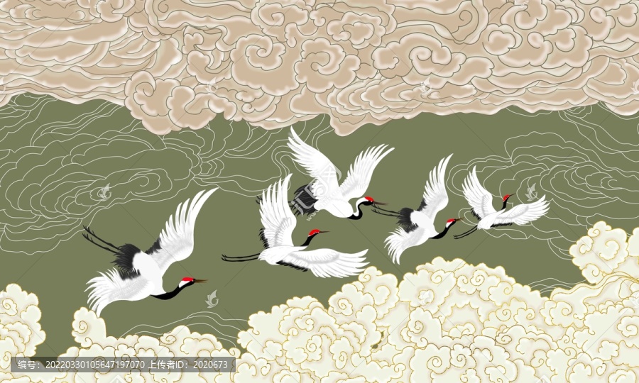 祥云仙鶴背景墻