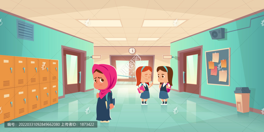 少女孤單一人卡通插圖
