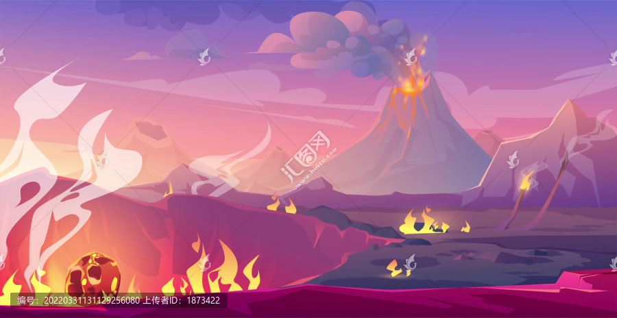 紫色调火山爆发景观插图