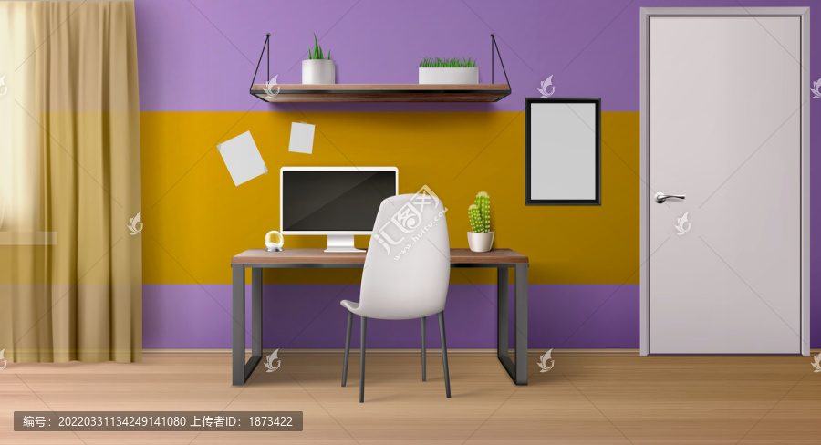 紫色調電腦書房背景