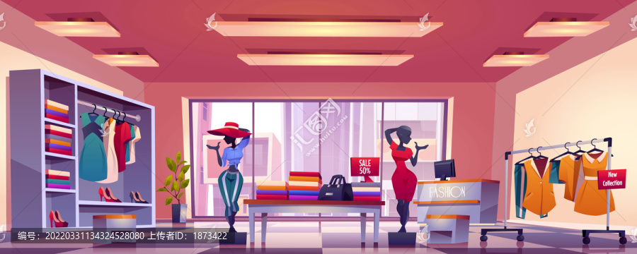 粉色調(diào)女裝服飾店插圖