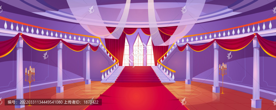 紫色宫殿红地毯阶梯插图
