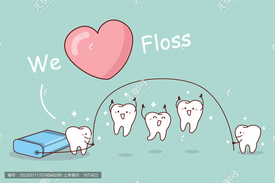 牙齿爱牙线可爱插图